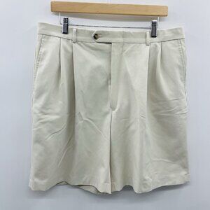 Berle Mens Size 36 Soft Microfiber Pleated Front Dress Shorts in Khaki Beige $90